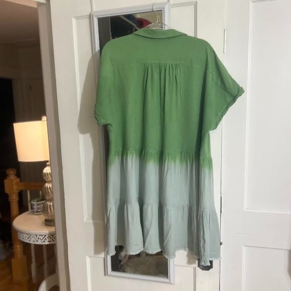 Umgee + Green and Light Blue Linen Blend Dip Dye Dress - Size 1XL - Picture 3 of 5